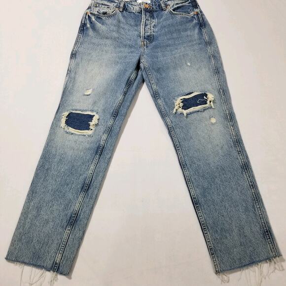 Anine Bing Jeans Size 30 Betty High Rise Slim Rigid Destroyed Vintage Blue - Picture 1 of 12
